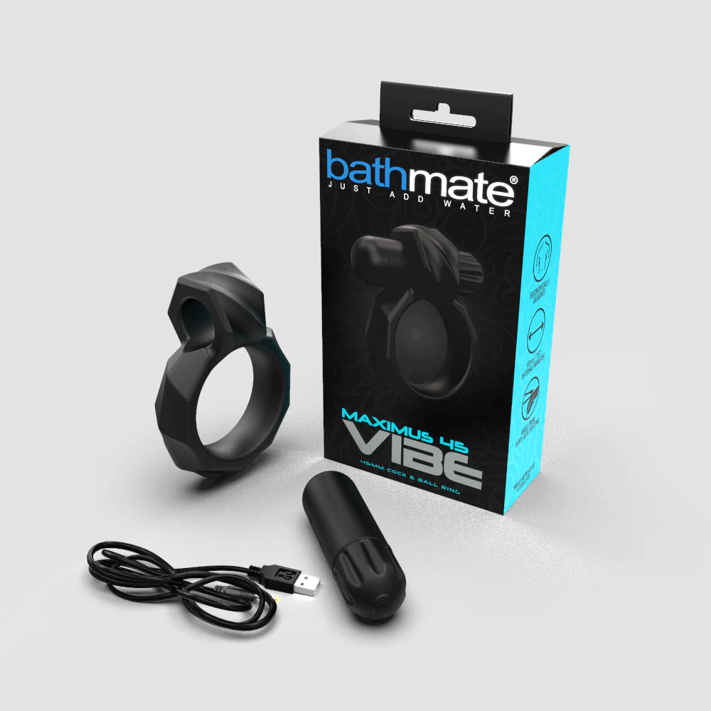 Maximus45_Full_Kit Anillo vibrador Maximus Vibe de Bathmate con caja, cargador USB y bala vibradora